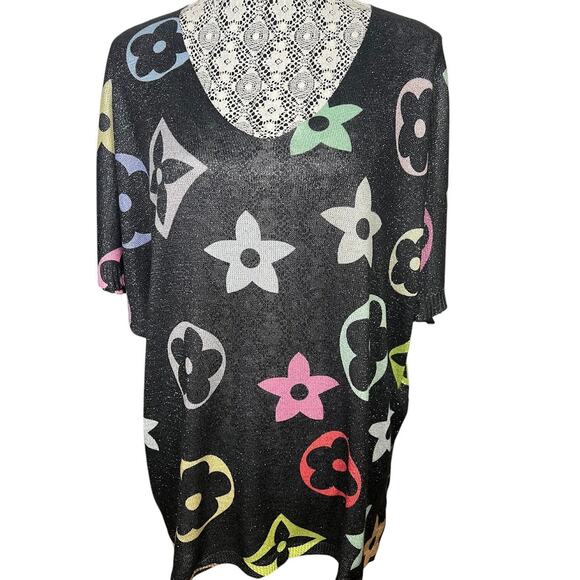 Liabella Italy Women's Geometric Pattern Short Sleeve Sweater One Size - Picture 2 of 9